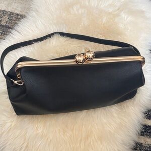 A Nee Day: Kisslock Black  Frame-Top Shoulder Bag with Gold Accent